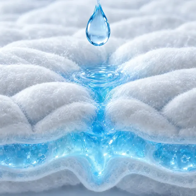 Macro view of a droplet being absorbed into the gel core
